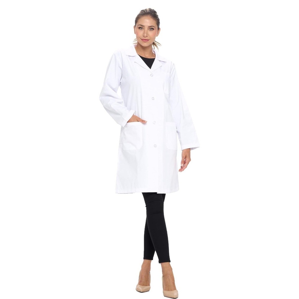 Medical White Unisex Lab Coat Uniform for Men and‎ Women Long Sleeve Jacket 1516